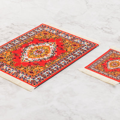 Handcrafted Rug Mouse Pad & Coaster Desk Set
