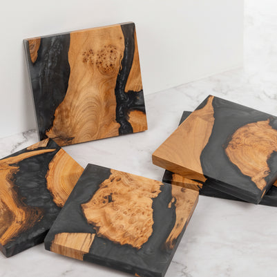 Handcrafted Square Wood & Resin Coasters