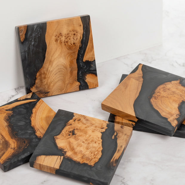 Handcrafted Square Wood & Resin Coasters