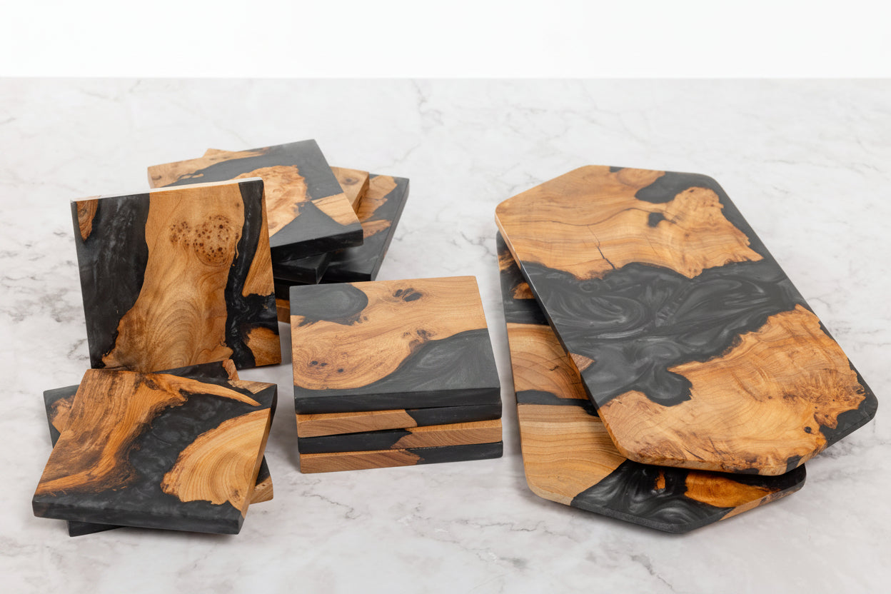 Handcrafted Square Wood & Resin Coasters