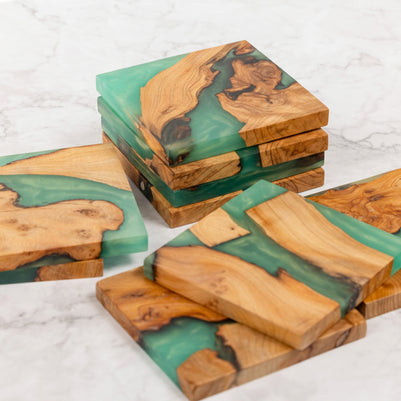 Handcrafted Square Wood & Resin Coasters