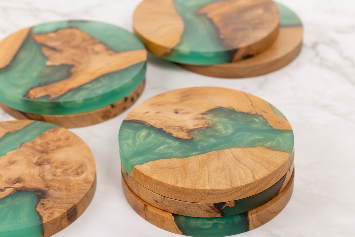 Handcrafted Scottish Wood & Resin Coasters: Signature