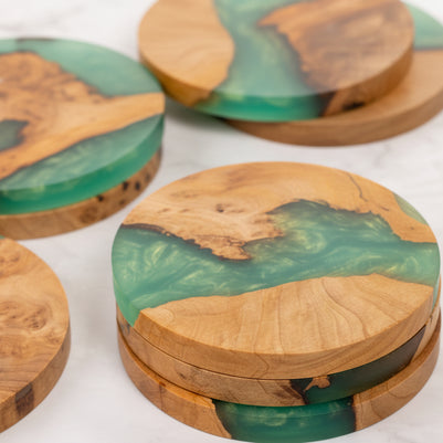 Handcrafted Scottish Wood & Resin Coasters: Signature