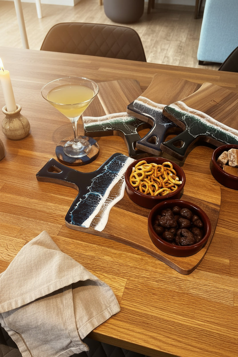 Handcrafted Wood & Wave Resin Cheese Board