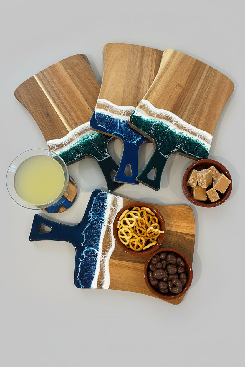 Handcrafted Wood & Wave Resin Cheese Board