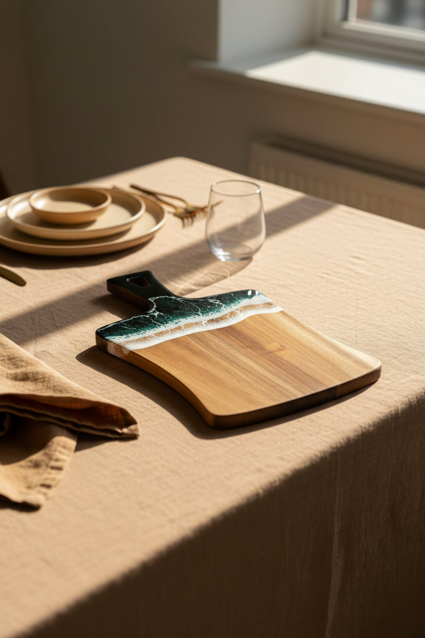 Handcrafted Wood & Wave Resin Cheese Board