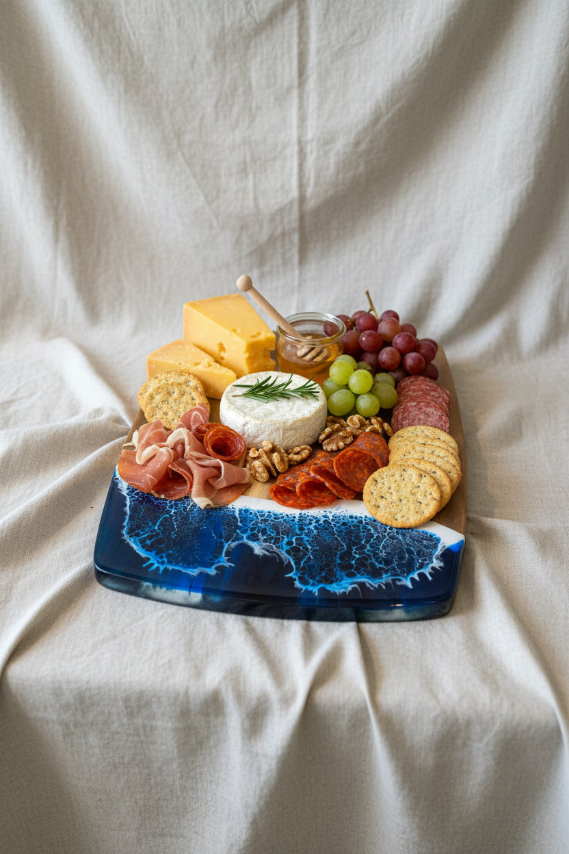 Handcrafted Wood & Wave Resin Rounded Board