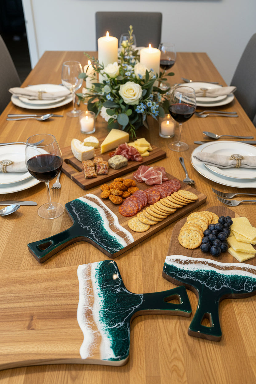 Handcrafted Wood & Wave Resin Cheese Board