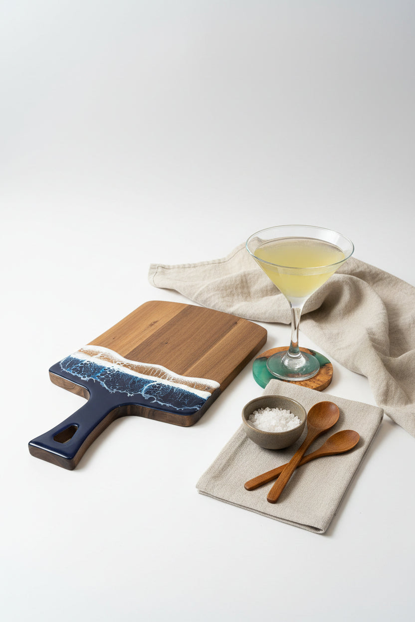 Handcrafted Wood & Wave Resin Cheese Board
