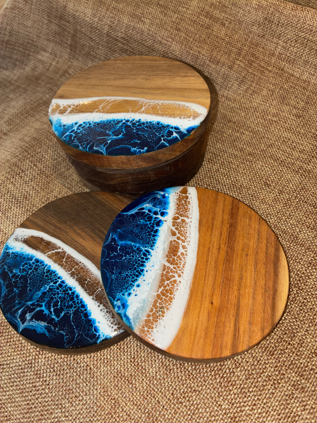 Coasters with sea wave resin