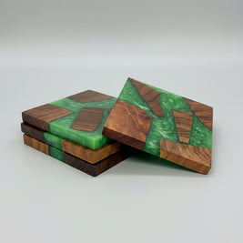 Green Resin Coasters | Handmade Wooden Drinks Coasters | Nature Inspired Home Decor | Housewarming Gift