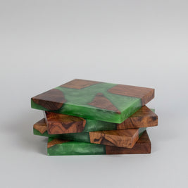 Green Resin Coasters | Handmade Wooden Drinks Coasters | Nature Inspired Home Decor | Housewarming Gift