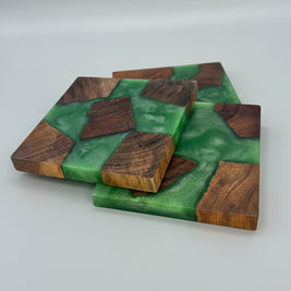 Green Resin Coasters | Handmade Wooden Drinks Coasters | Nature Inspired Home Decor | Housewarming Gift