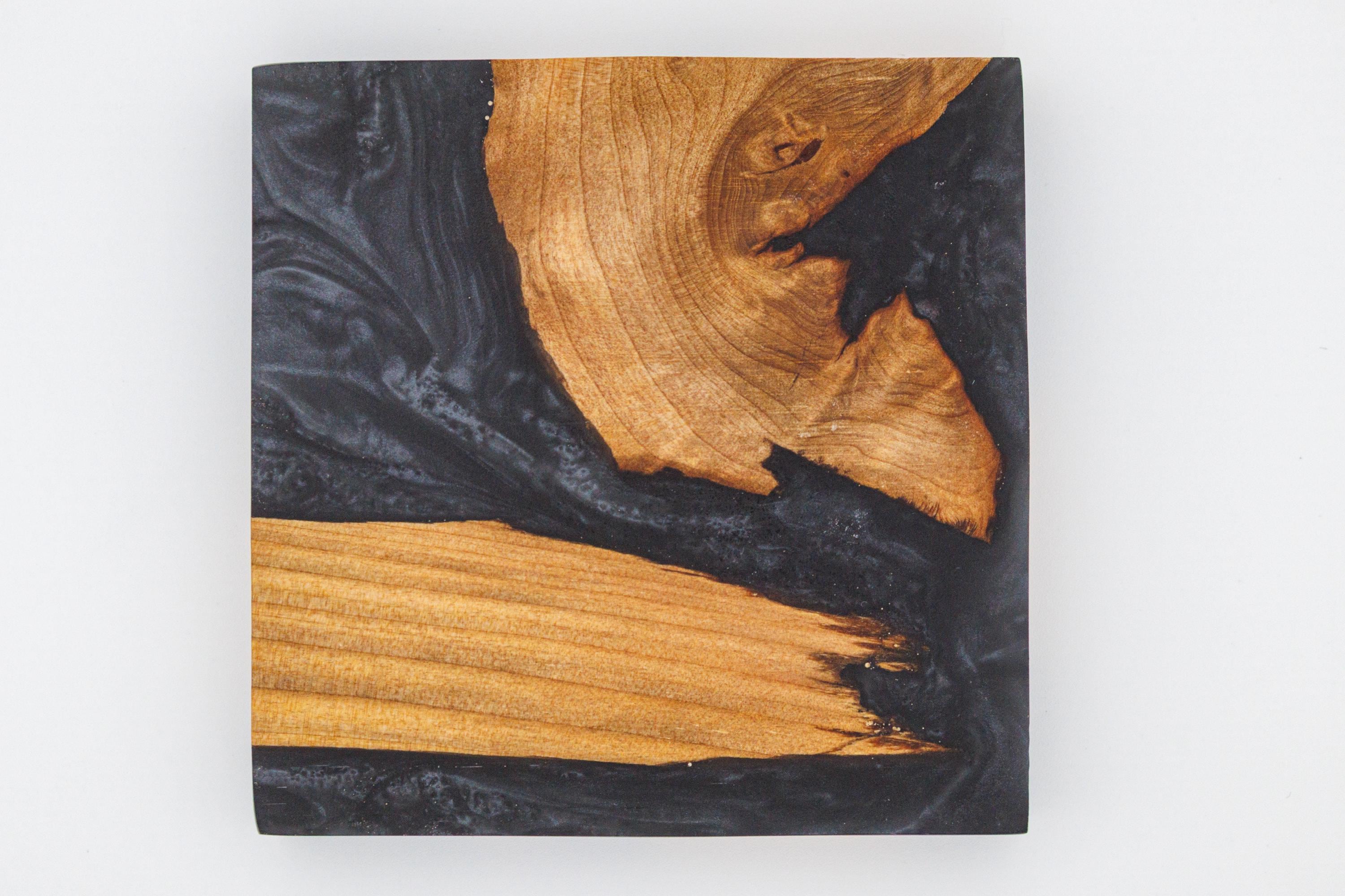 Black Resin Coasters | Handmade Wooden Drinks Coasters | Coffee Table Decor | Gift for Him