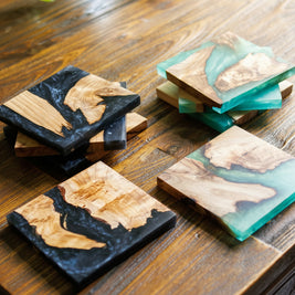 Black Resin Coasters | Handmade Wooden Drinks Coasters | Coffee Table Decor | Gift for Him