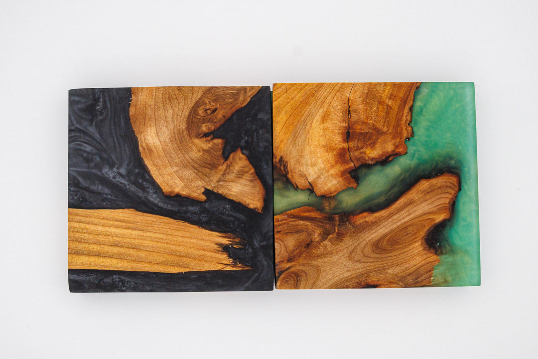 Black Resin Coasters | Handmade Wooden Drinks Coasters | Coffee Table Decor | Gift for Him