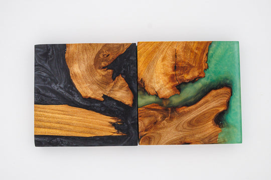 Black Resin Coasters | Handmade Wooden Drinks Coasters | Coffee Table Decor | Gift for Him