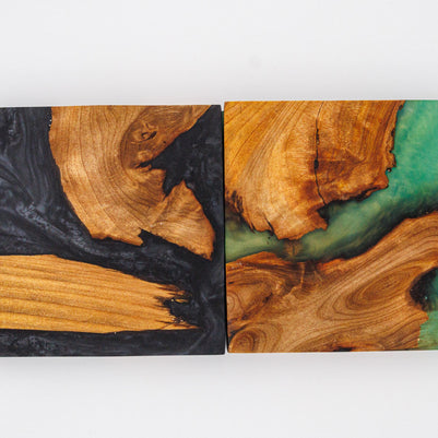 Black Resin Coasters | Handmade Wooden Drinks Coasters | Coffee Table Decor | Gift for Him