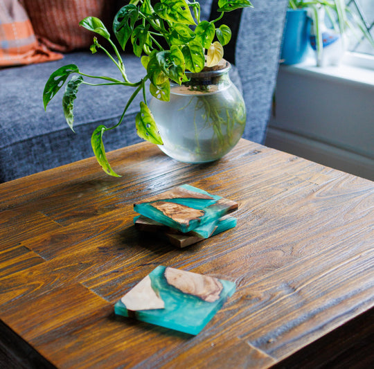 Black Resin Coasters | Handmade Wooden Drinks Coasters | Coffee Table Decor | Gift for Him