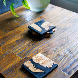 Black Resin Coasters | Handmade Wooden Drinks Coasters | Coffee Table Decor | Gift for Him