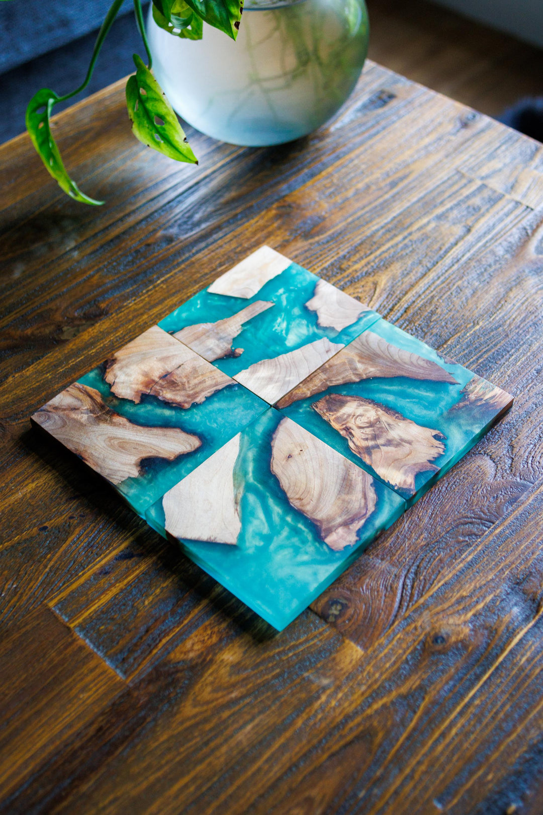 Black Resin Coasters | Handmade Wooden Drinks Coasters | Coffee Table Decor | Gift for Him