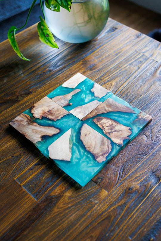 Black Resin Coasters | Handmade Wooden Drinks Coasters | Coffee Table Decor | Gift for Him