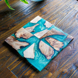 Black Resin Coasters | Handmade Wooden Drinks Coasters | Coffee Table Decor | Gift for Him