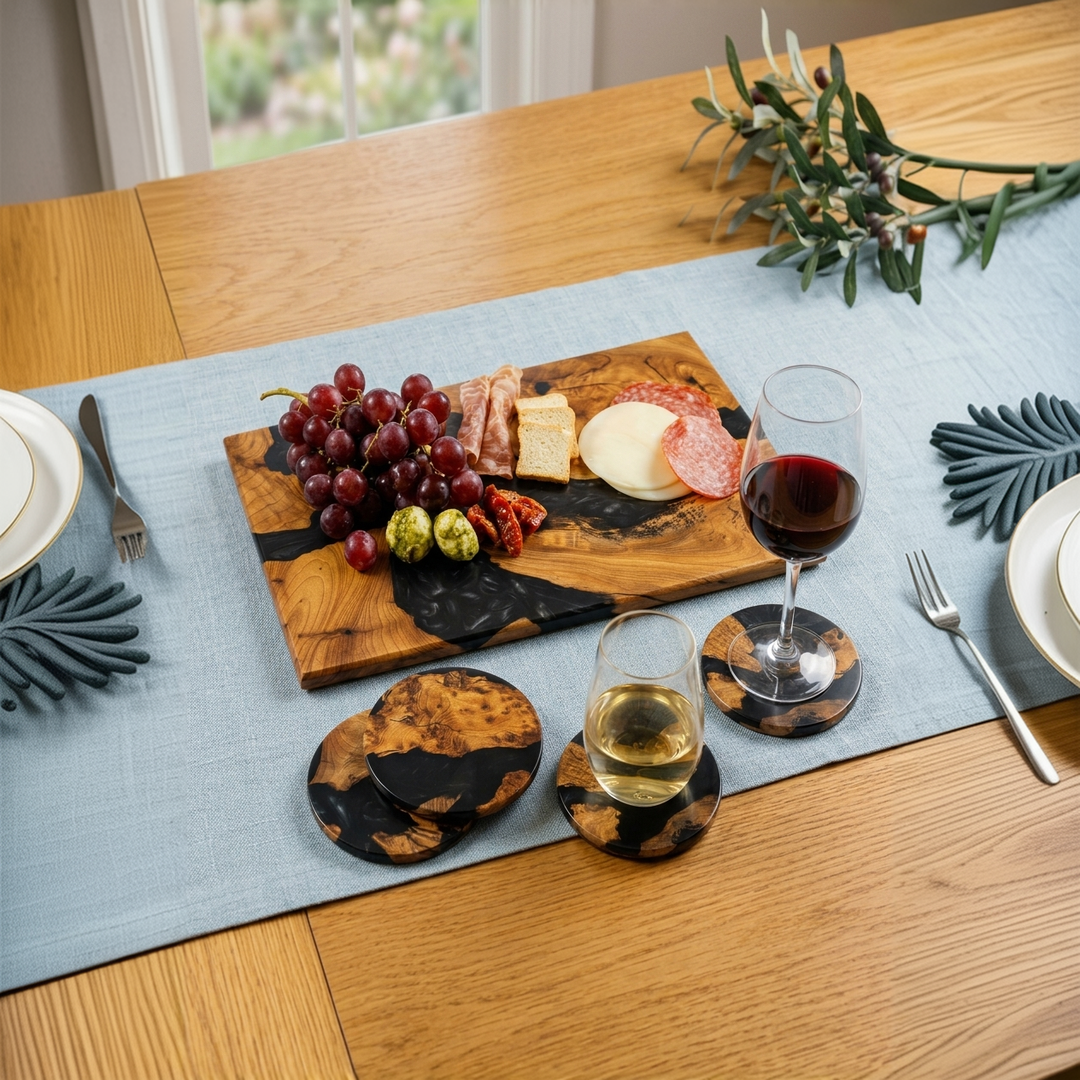 Handcrafted Wood &amp; Resin Charcuterie Board: Black