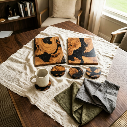 Handcrafted Wood &amp; Resin Charcuterie Board: Black