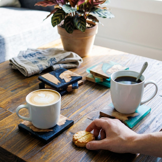 Coasters on a wooden table